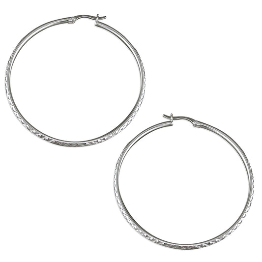 SILVER DIAMOND CUT HOOP EARRINGS