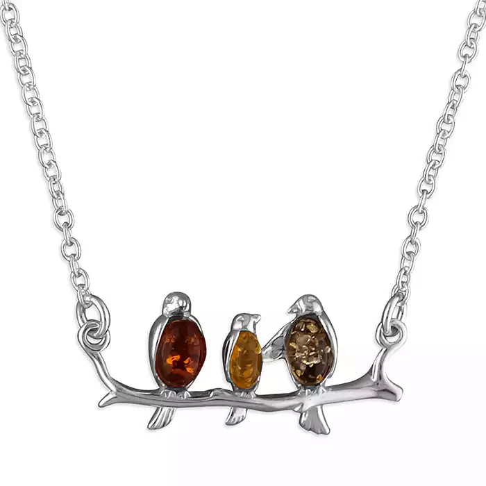 Silver and Amber bird design pendant