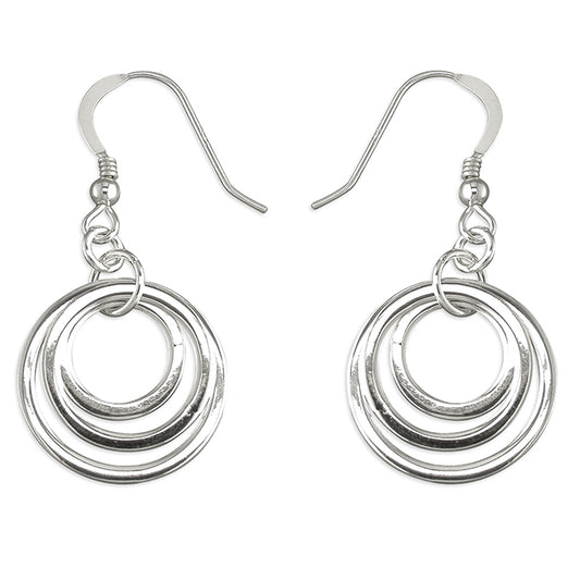 Silver triple offset circles earrings