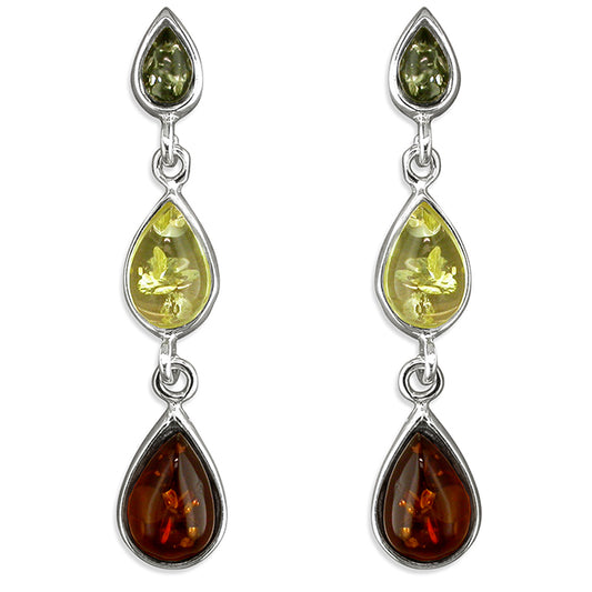 Silver and Mixed amber teardrops cascade drop earrings