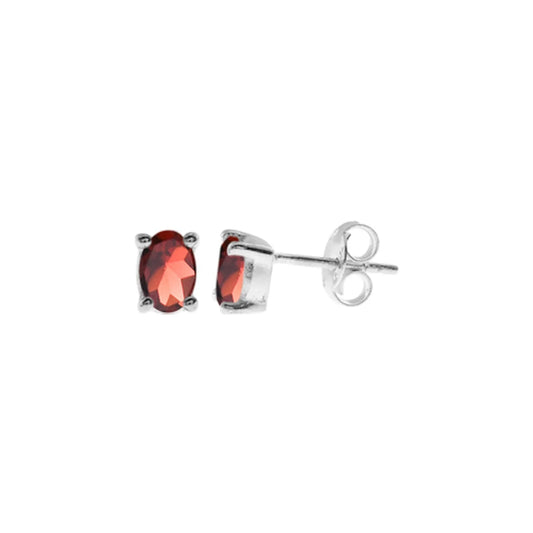 Silver and Garnet Oval Facet Studs