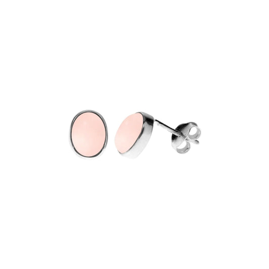 Silver and Rose Quartz oval bezel set stud earrings.