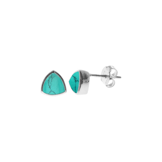 Silver and Turquoise triangular stud earrings.