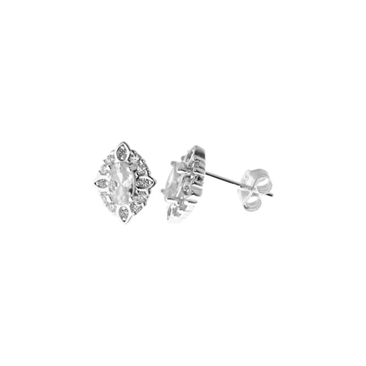 Silver and cubic zirconia marquise shaped cluster pendant and earring set