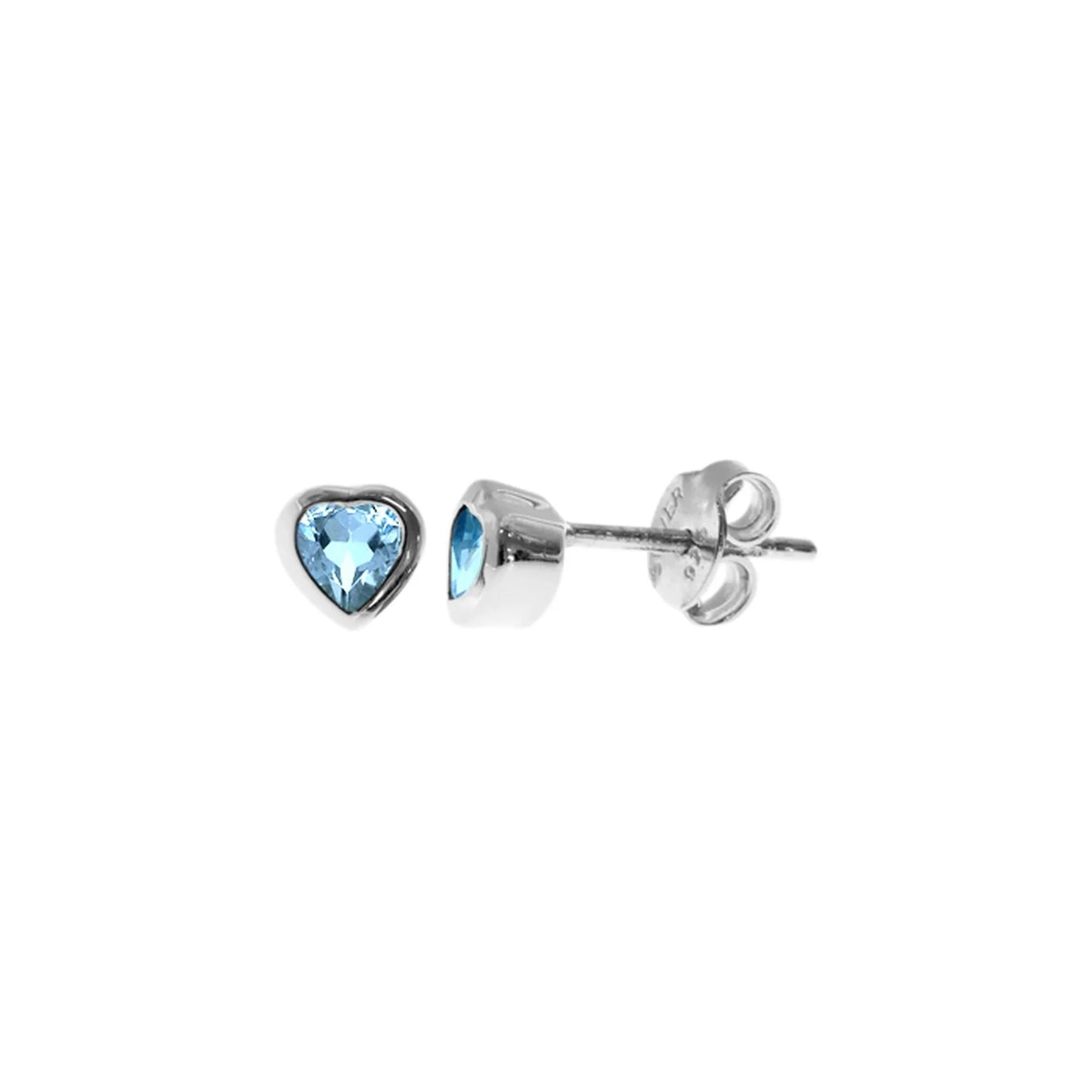 Silver and Blue Topaz bezel set heart necklace and stud earrings set