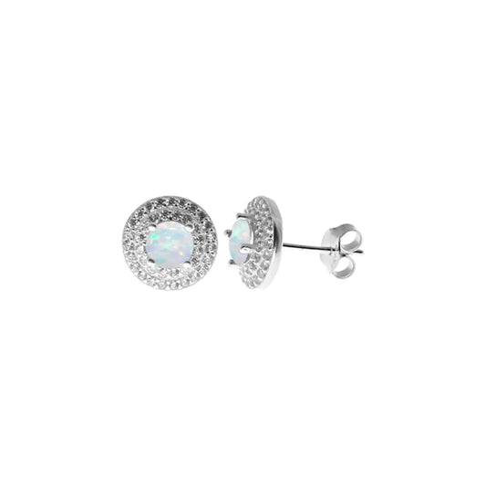 Silver, Opalique and Cubic Zirconia round cluster stud earrings