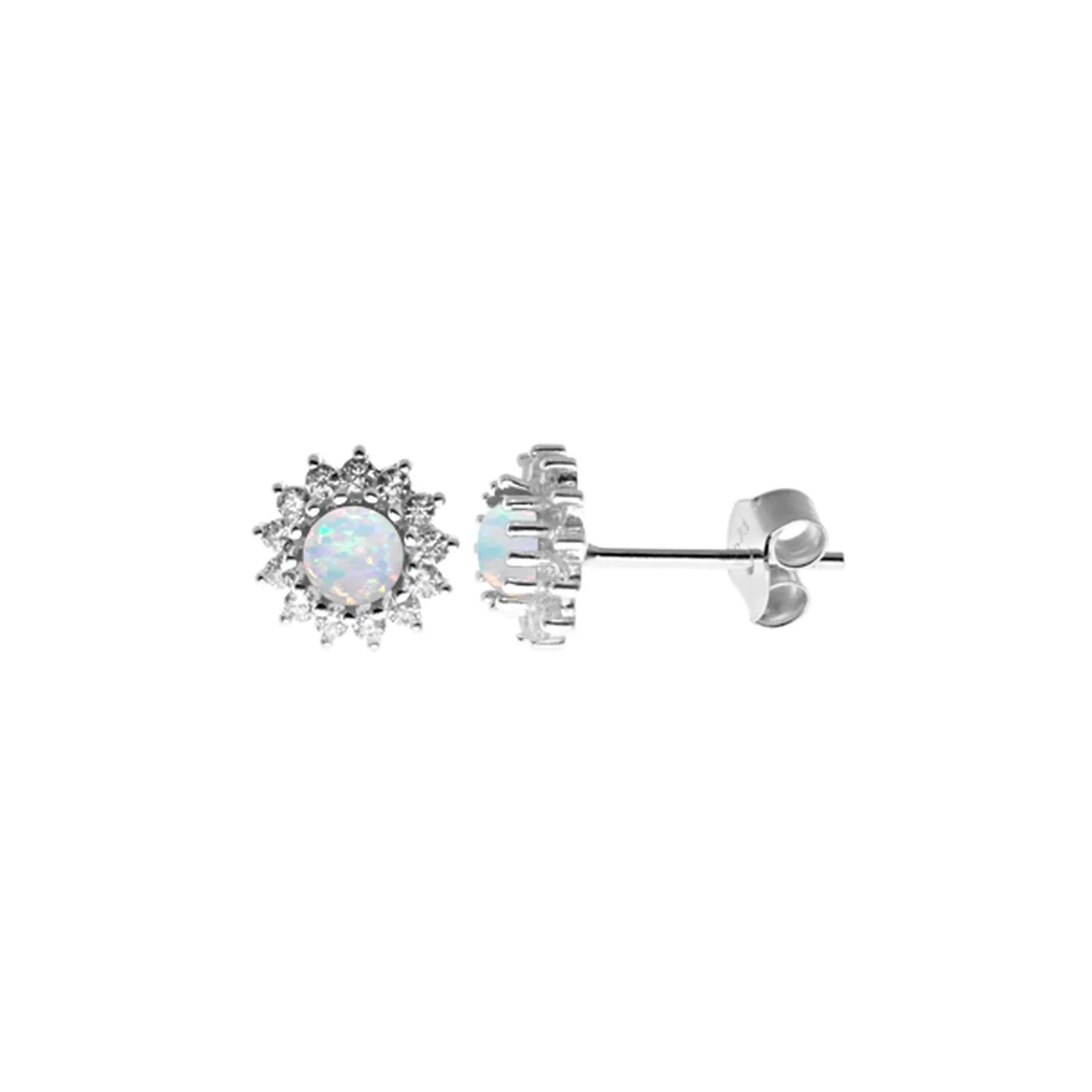 Silver, Opalique and Cubic Zirconia sunburst cluster necklace and stud earrings set