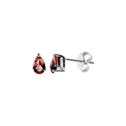Silver and Garnet Teardrop Faceted Studs