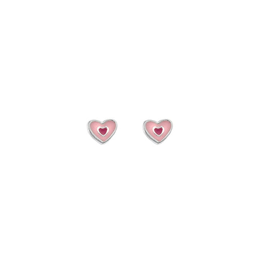 silver and enamel heart stud earrings