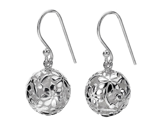 Silver flower design drop earrings