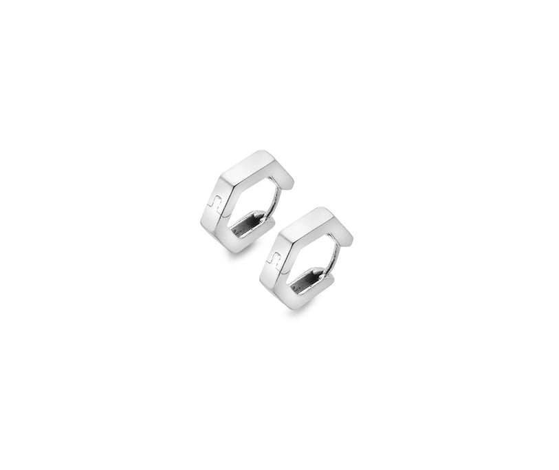 Silver Designer Hexagon Huggie Earrings