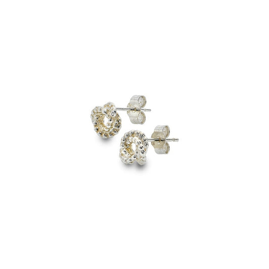 Silver small beaded knot stud earrings