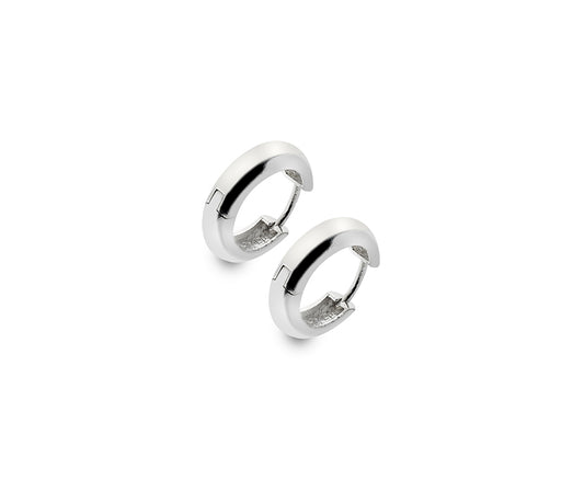 Silver Designer Round Edged Huggie Earrings