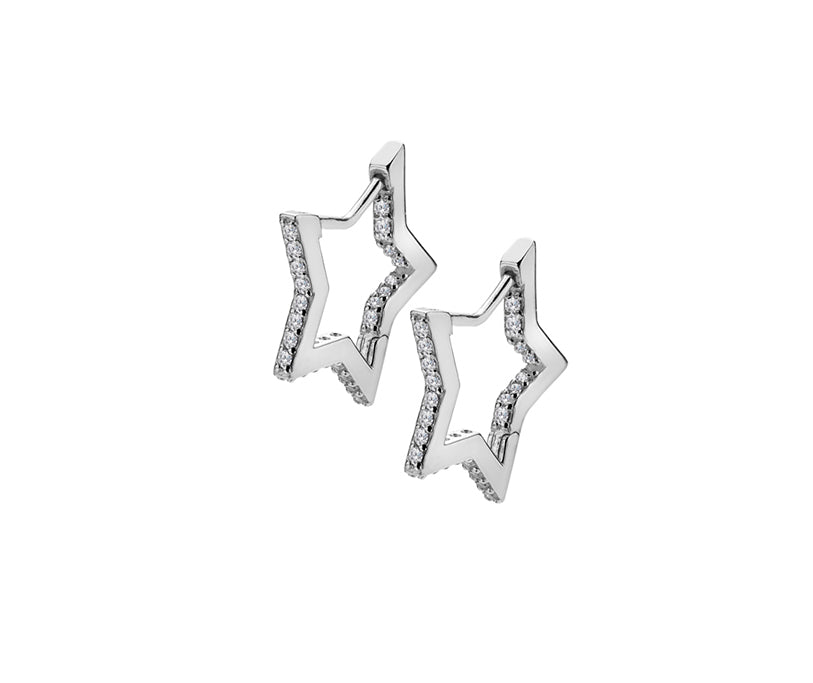 Silver Cubic Zirconia Set Star Shaped Huggie earrings