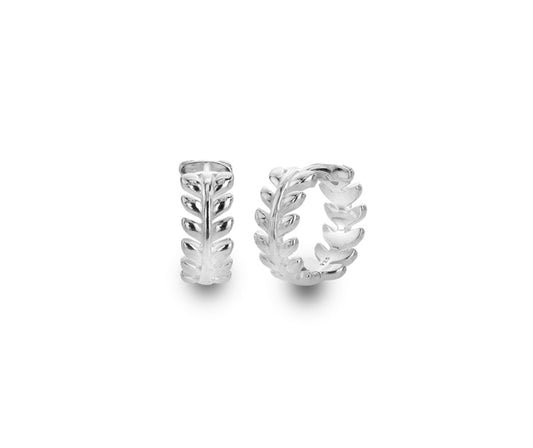 Silver Vine Leaf Huggie Earrings