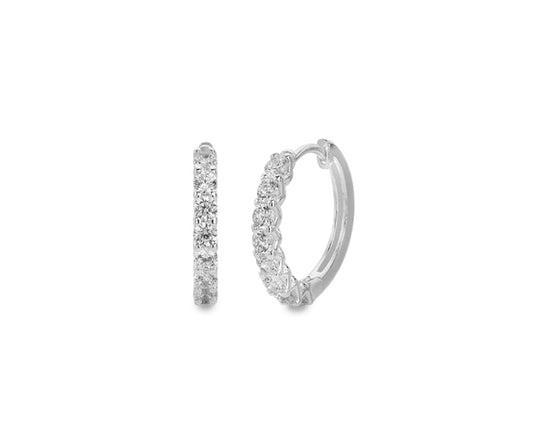Silver Open Side Detail Cubic Zirconia Set Hoop Earrings