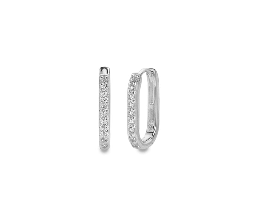 Silver Rectangular Cubic Zirconia Set Huggie Earrings