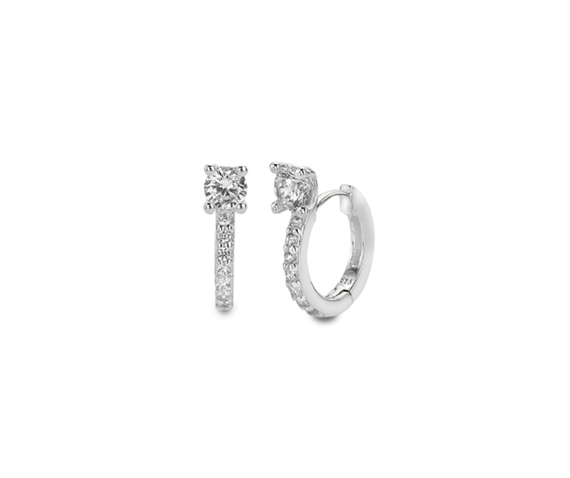 Silver and Cubic Zirconia huggies style hoop