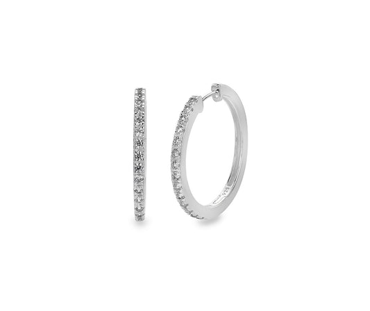 Silver Cubic Zirconia Set Square Profile Huggie Earrings