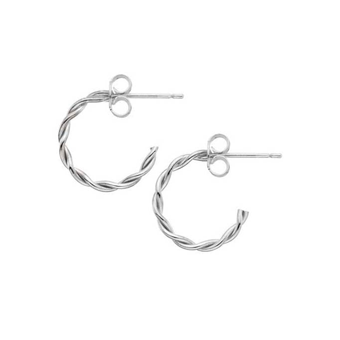 Silver twisted hoop earrings