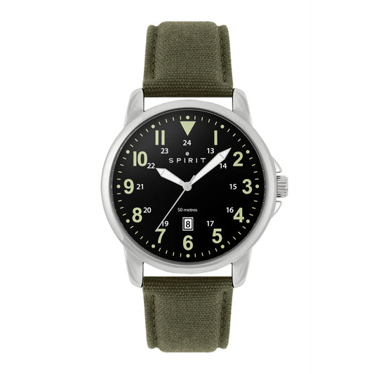 Gents Spirit Black Dial Canvas Strap Watch