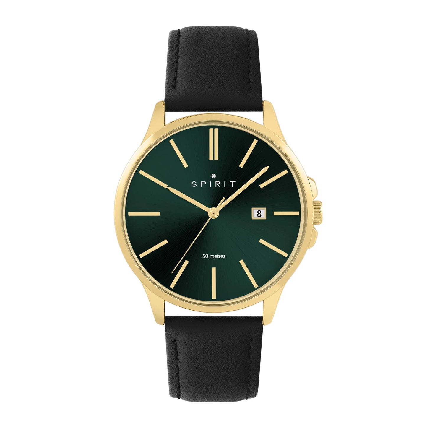 Gents Spirit Gold Plated Black Leather Strap Watch