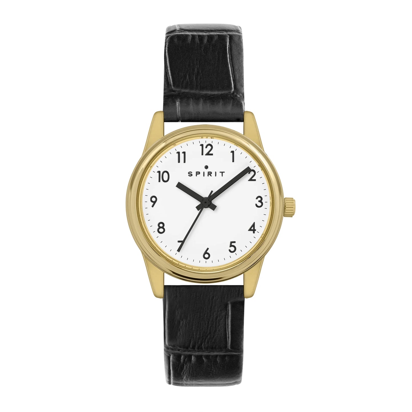 Ladies Spirit White Dial Black Leather Strap Watch