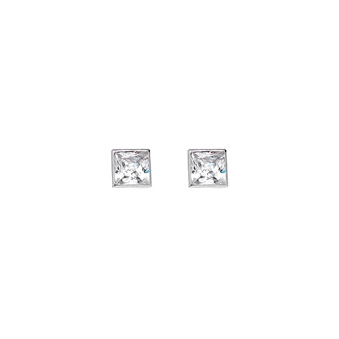 9ct White gold and Cubic Zirconia square stud earrings
