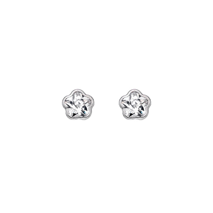 9ct White Gold and Cubic Zirconia flower stud earrings