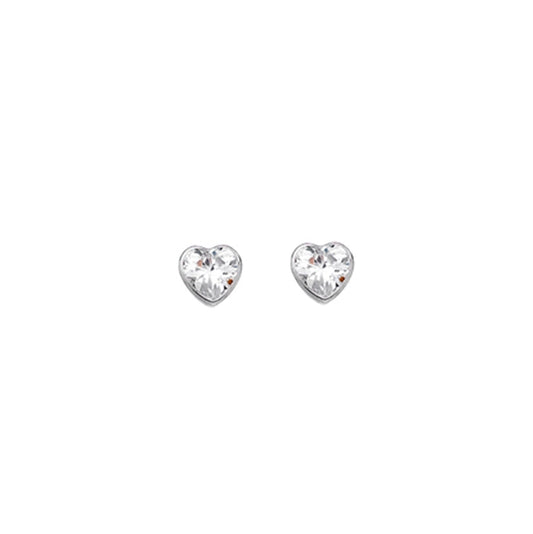 9CT White gold and Cubic Zirconia heart stud earrings