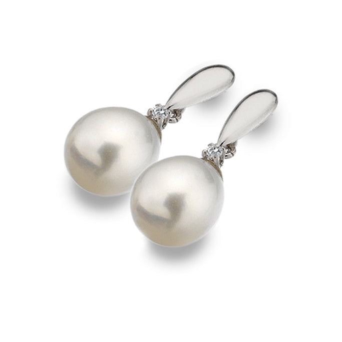 9CT White gold drops with freshwater pearl and cubic zirconia