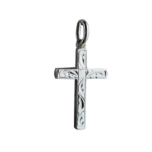 silver engraved solid block cross pendant