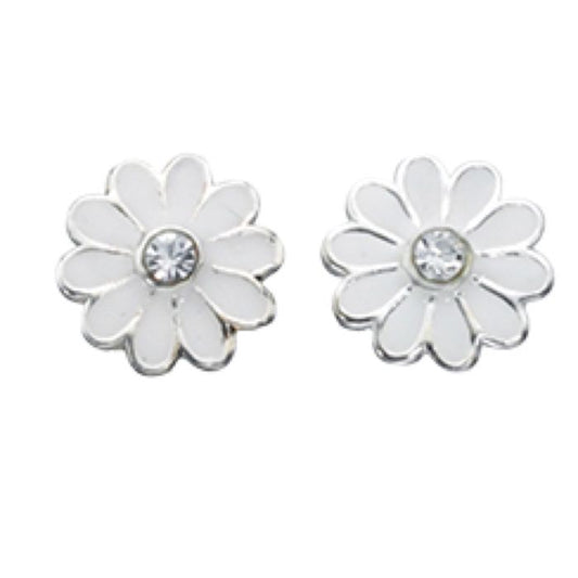 Silver, Enamel and crystal daisy studs