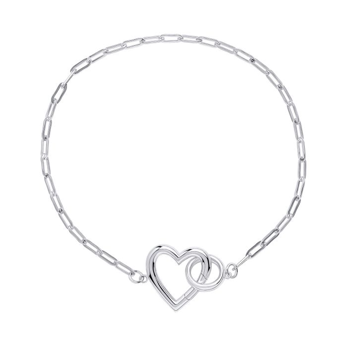 silver chain bracelet with heart clasp.
