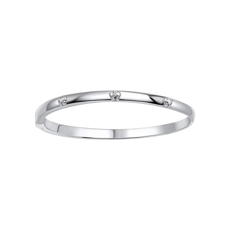 D For Diamond Platinum Plated Silver And Diamond flower Baby Bangle
