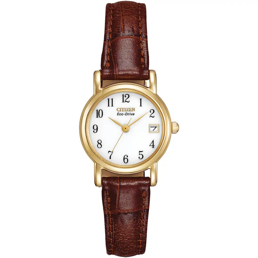 Ladies Citizen Eco-Drive leather strap watch.