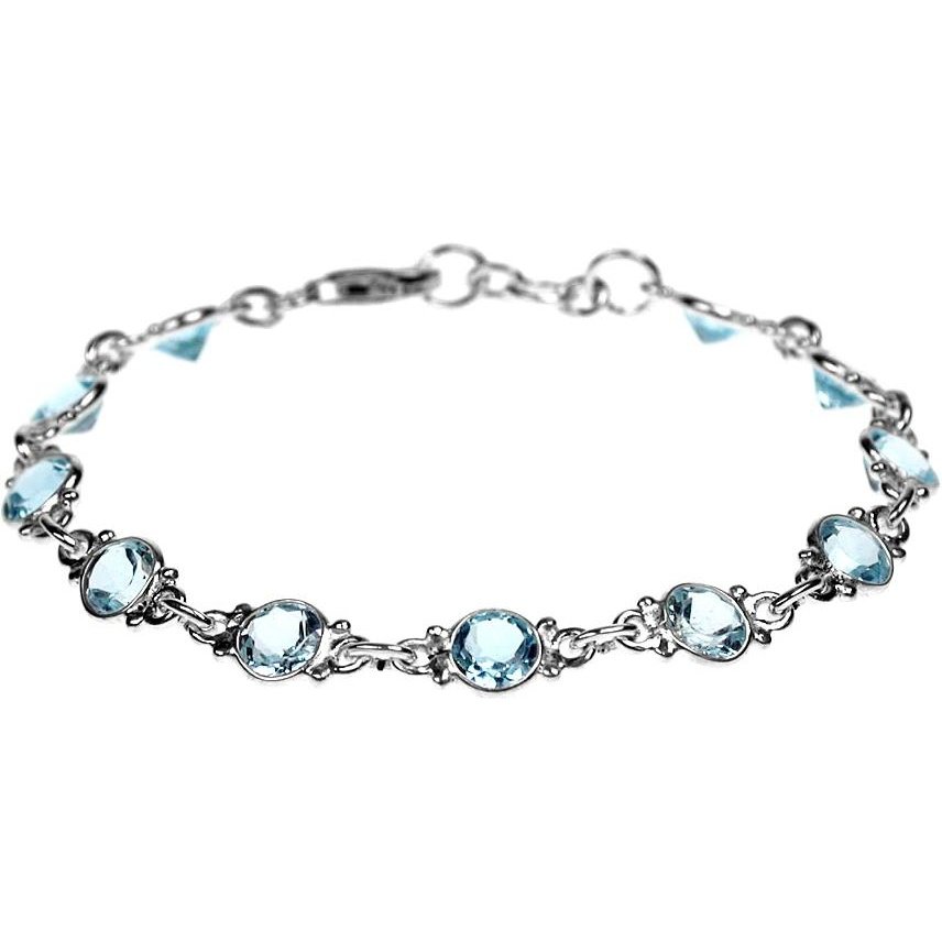 Silver and Blue Topaz round facet bracelet