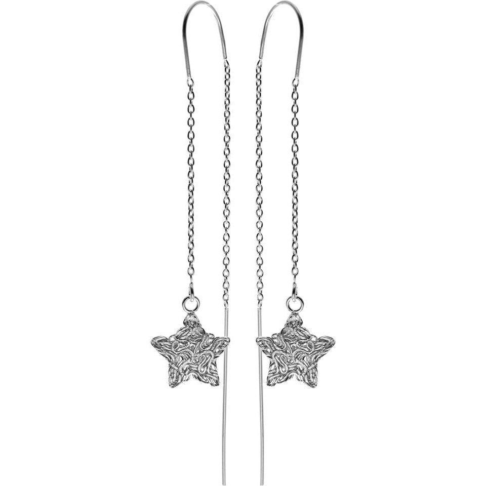 Silver pull-through earrings with hanging star design