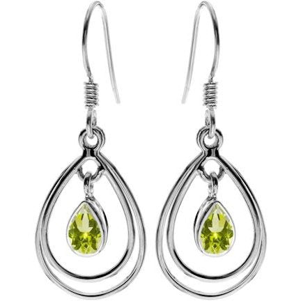 Silver and Peridot double teardrop drop earrings