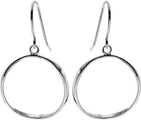 Silver warped hoop drop earrings