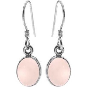 Silver and plain Rose Quartz oval drop earrings