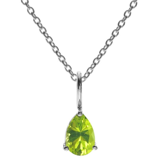 Silver and Peridot teardrop necklace and stud earrings set.
