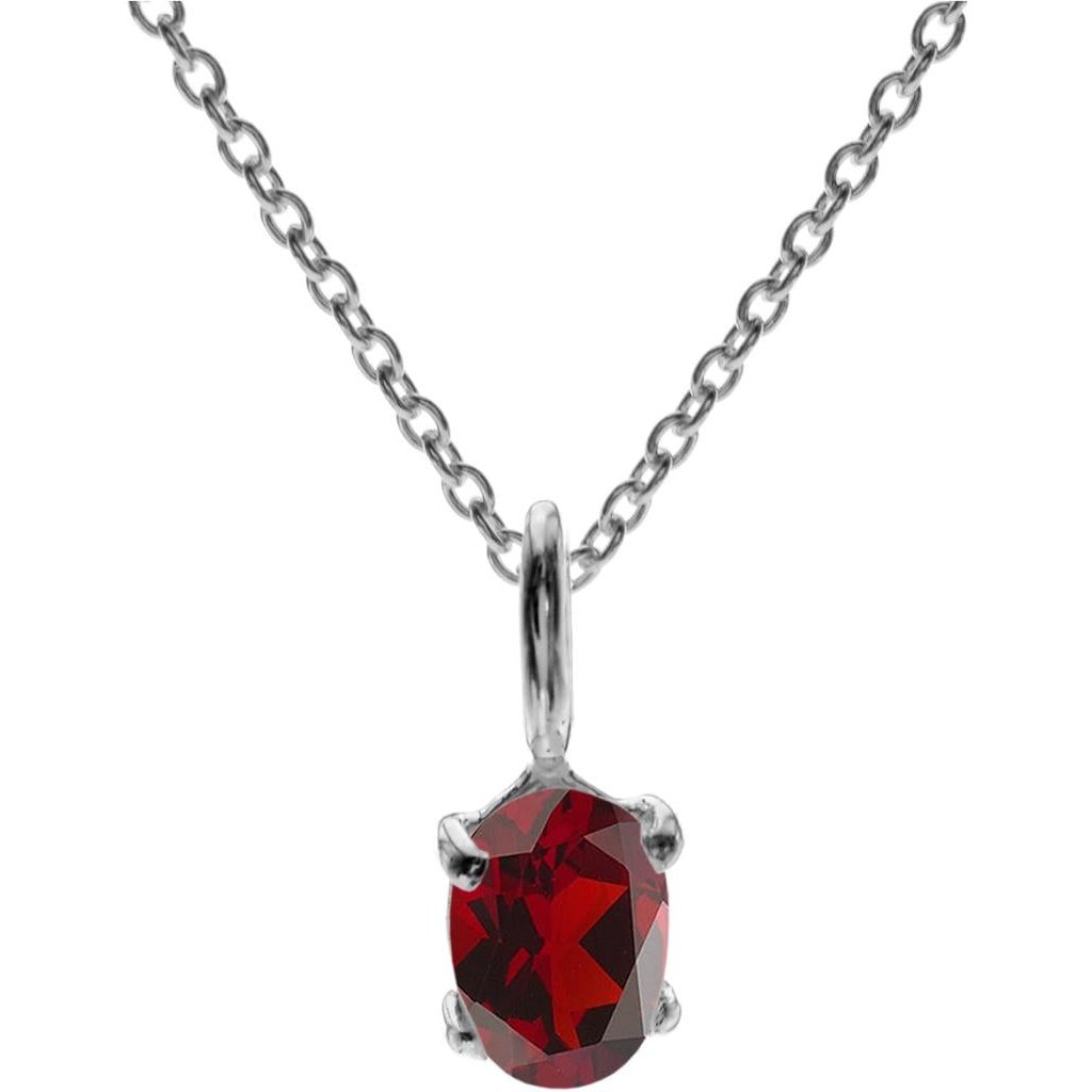 silver and garnet oval pendant and stud earrings set
