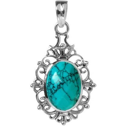 Silver and Turquoise oval pendant.