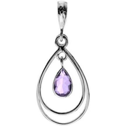 Silver and Amethyst open double teardrop pendant.