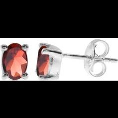 silver and garnet oval pendant and stud earrings set.