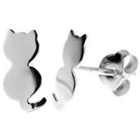Flat silver back silhouette cat stud earrings
