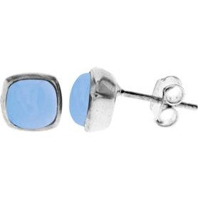 Silver & blue chalcedony cushioned stud earrings