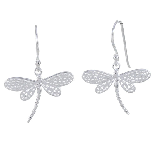 Silver Dragonfly drop earrings