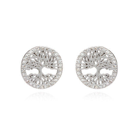 Silver and Cubic zirconia Tree of Life Studs